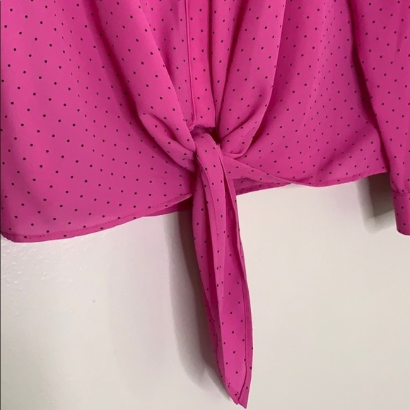 Dana Buchman Barbie Pink Polka Dot Front Knot blouse long sleeve medium blouse - Picture 2 of 8